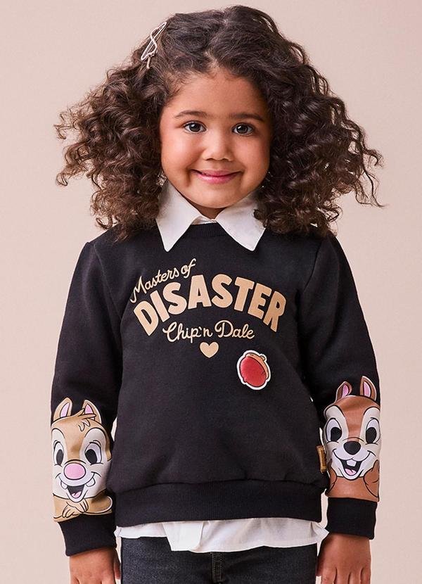 Imagem principal Casaco Preto do Tico e Teco de Moletom Preto Momi Momi