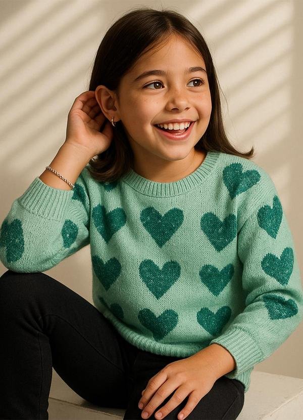 Imagem principal Sueter Infantil Coraçoes Verde Anadoda Anadoda