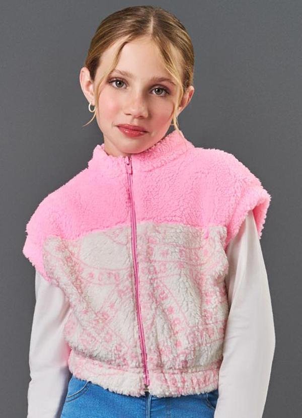 Colete Menina em Pelo Carneirinho Rosa