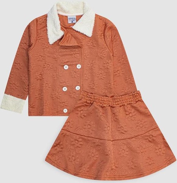 Conjunto Blazer e Saia Godê Jacquard Marrom