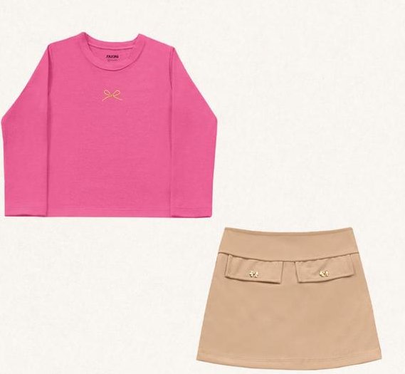 Imagem principal Conjunto Blusa Manga Longa/Short Saia Rosa Fakini Kids Fakini Kids
