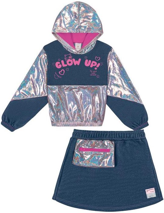 Imagem principal Conjunto Blusão e Short-Saia Holográfico Azul Abrange Abrange