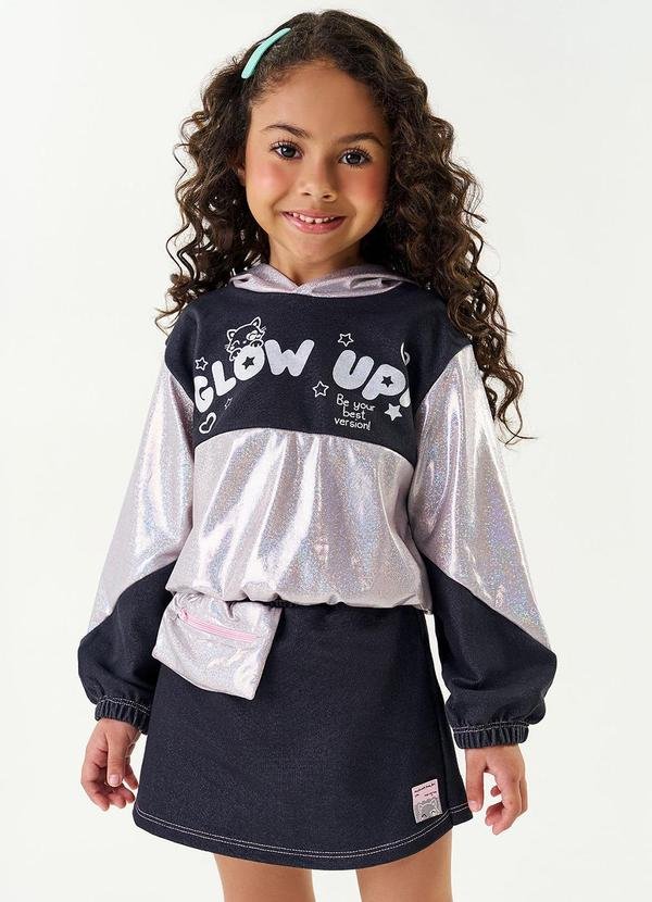 Imagem principal Conjunto Blusão e Short-Saia Holográfico Preto Abrange Abrange