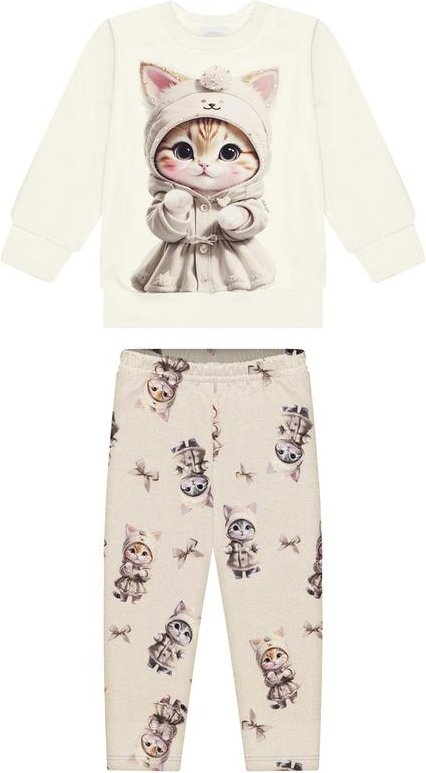 Conjunto com Blusão e Calça Estampada Bege