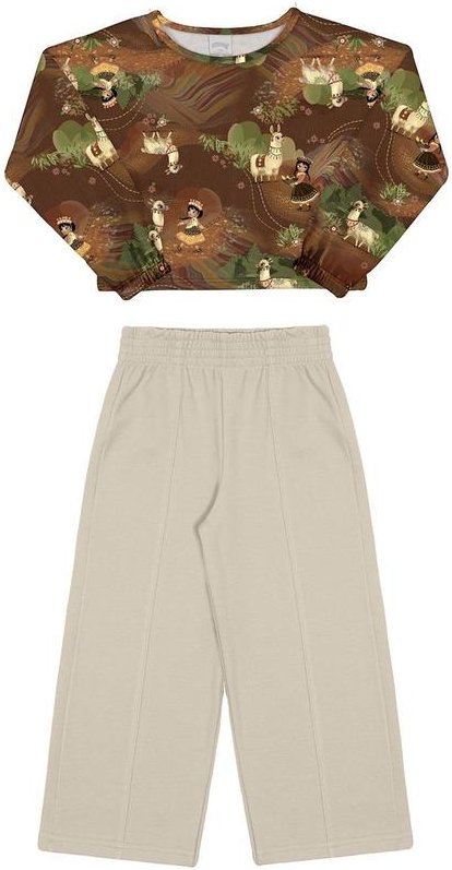 Imagem principal Conjunto Infantil Menina com Cropped e Pantalona Marrom Alakazoo Alakazoo