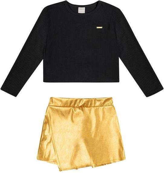 Conjunto Infantil Menina Liso Metalizado Preto