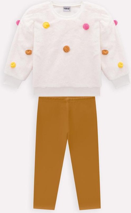 Imagem principal Conjunto Infantil Menina Pompons Off White Nanai Nanai