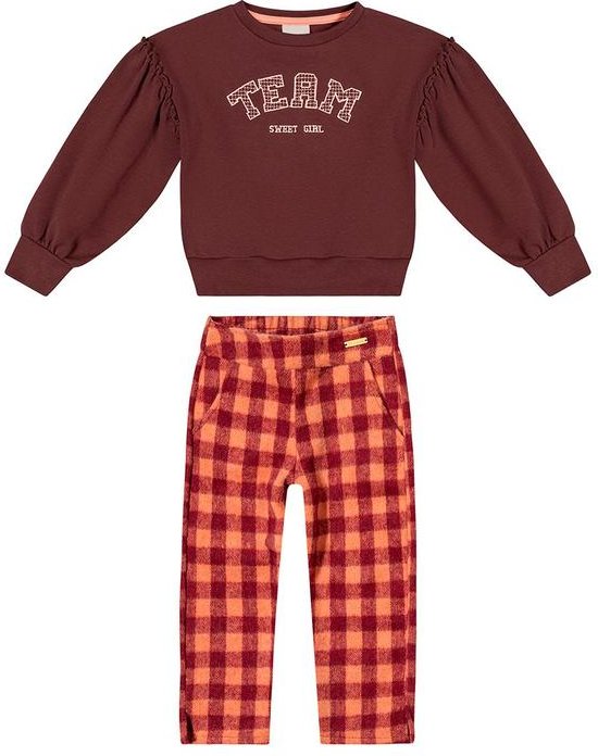 Conjunto Infantil Menina Xadrez Team Marrom