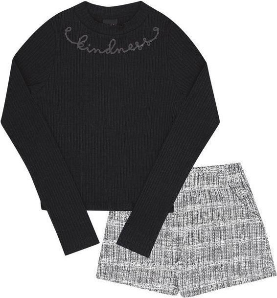 Conjunto Juvenil Menina Malha Canelada Preto