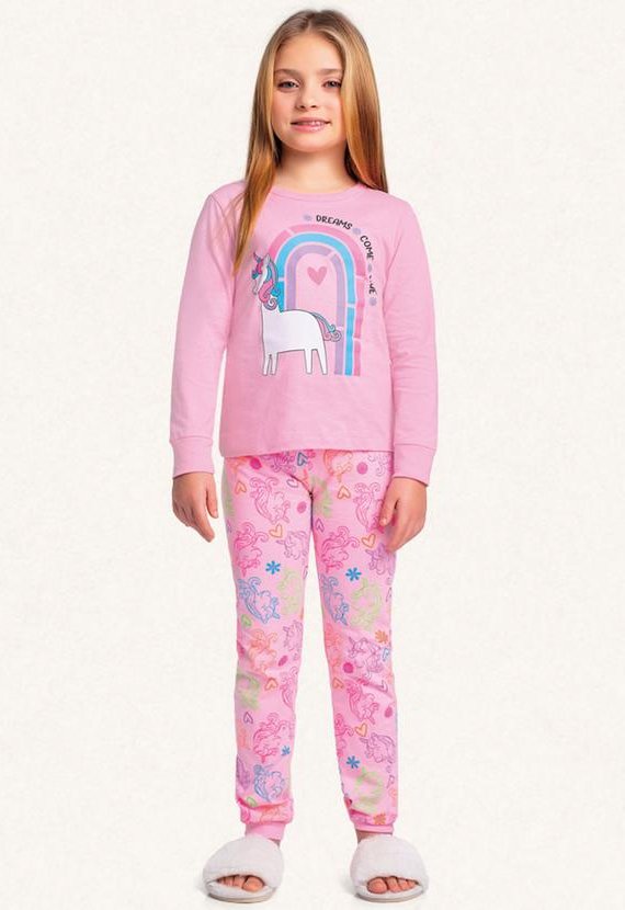 Imagem principal Conjunto Pijama Blusa Manga Longa e Calça Rosa Fakini Kids Fakini Kids