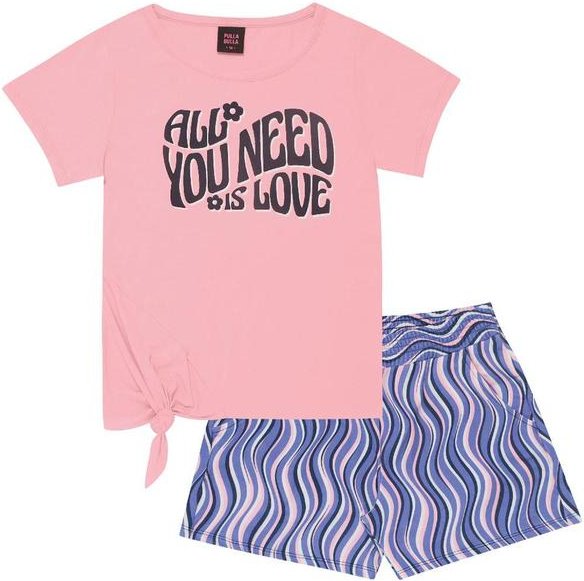 Imagem principal Conjunto Manga Curta Meia Malha Menina Rosa Pulla Bulla Pulla Bulla