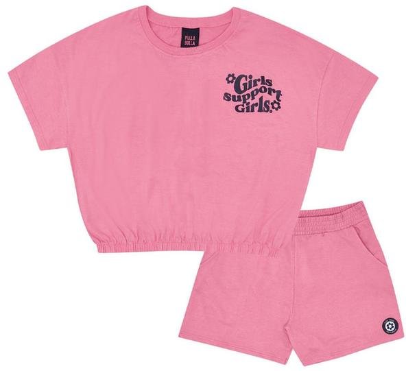 Conjunto Meia Malha Menina Rosa