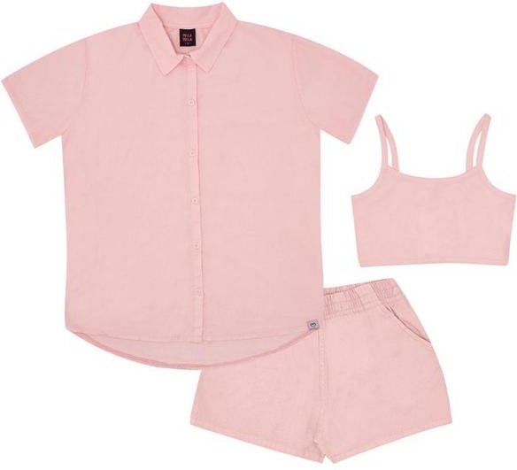 Conjunto Tricoline Menina Rosa