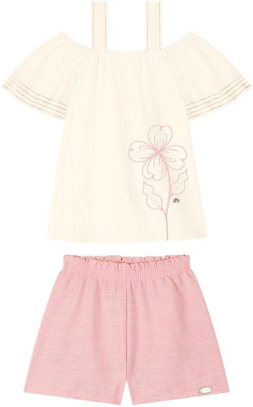 Imagem principal Conjunto Bata e Shorts em Sarja Maquinetada Bege Milli E Nina Milli E Nina