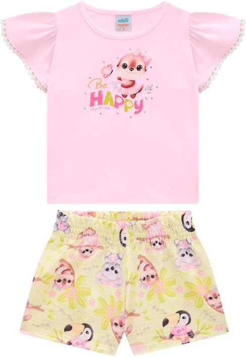 Imagem principal Conjunto Bebê Blusa e Shorts Cute Jungle Rosa Marlan Marlan