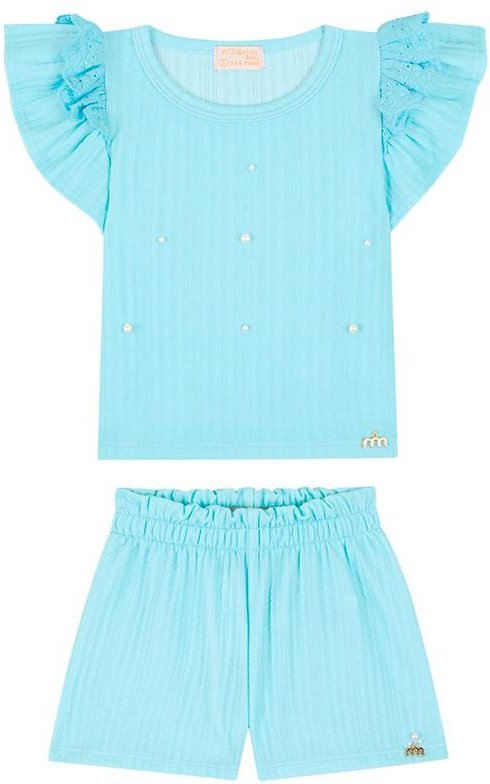 Imagem principal Conjunto Bebê Blusa e Shorts em Jacquard Azul Milli E Nina Milli E Nina