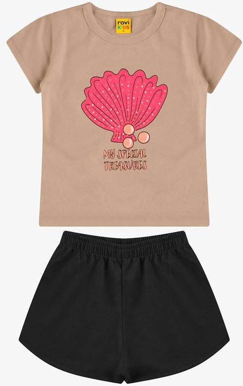 Conjunto Blusa com Shorts Feminino Marrom