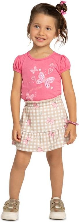 Conjunto Blusa e Saia em Cotton Margaridas Rosa