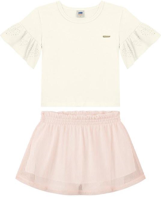 Conjunto Blusa e Saia em Tecido Tulisti Bege