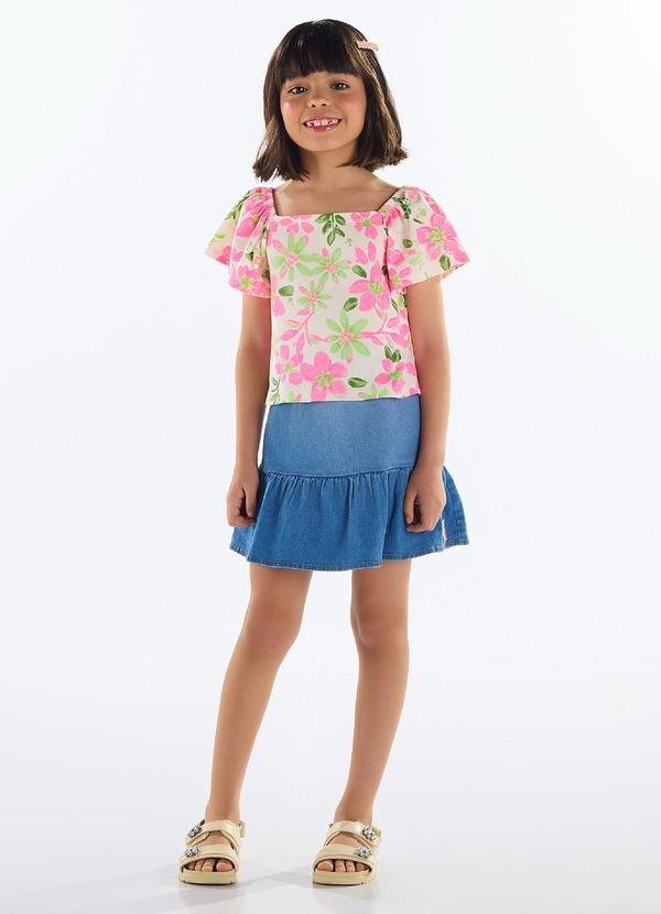 Imagem principal Conjunto Blusa e Saia Jeans Menina Rosa Quimby Quimby