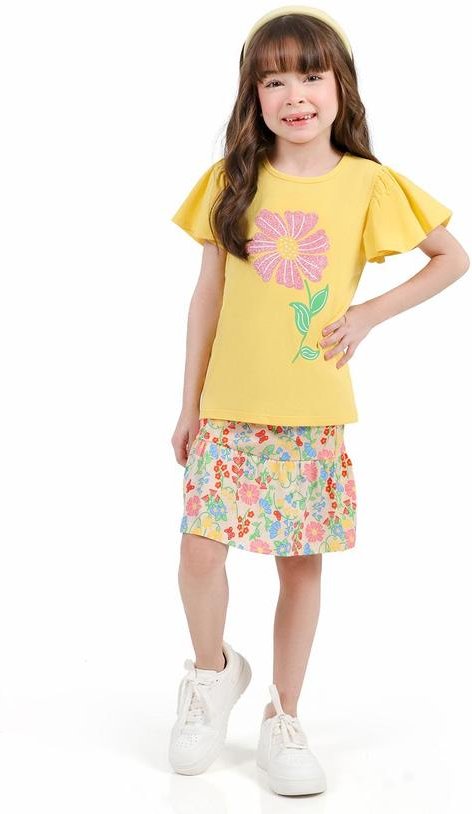 Conjunto Blusa e Saia Meia Malha Amarelo