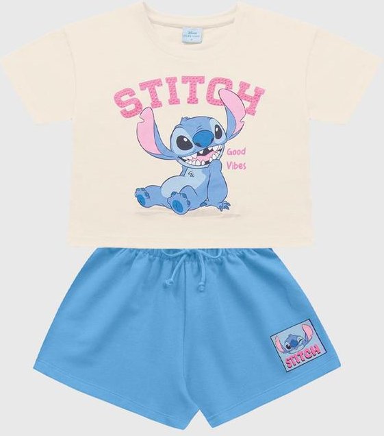 Imagem principal Conjunto Blusa e Short Lilo & Stitch Bege Fakini Kids Fakini Kids