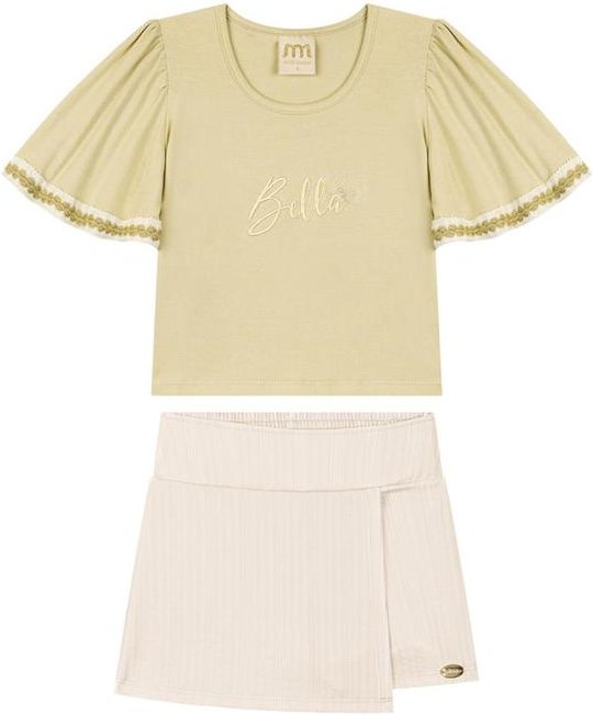 Conjunto Blusa e Short/ Saia em Jacquard Bege