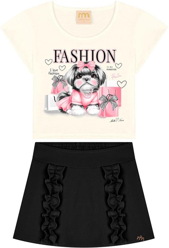 Conjunto Blusa e Short/Saia Twill Giorno Preto