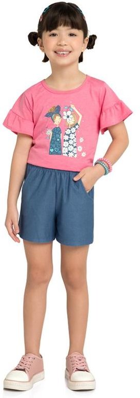 Imagem principal Conjunto Blusa e Shorts em Molecotton Jeans Rosa Marlan Marlan