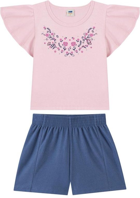 Imagem principal Conjunto Blusa e Shorts em Molecotton Jeans Rosa Marlan Marlan