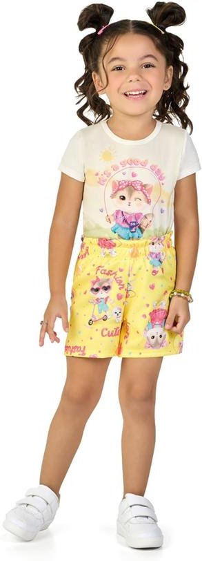 Imagem principal Conjunto Blusa e Shorts Gatinhas Fashion Bege Marlan Marlan