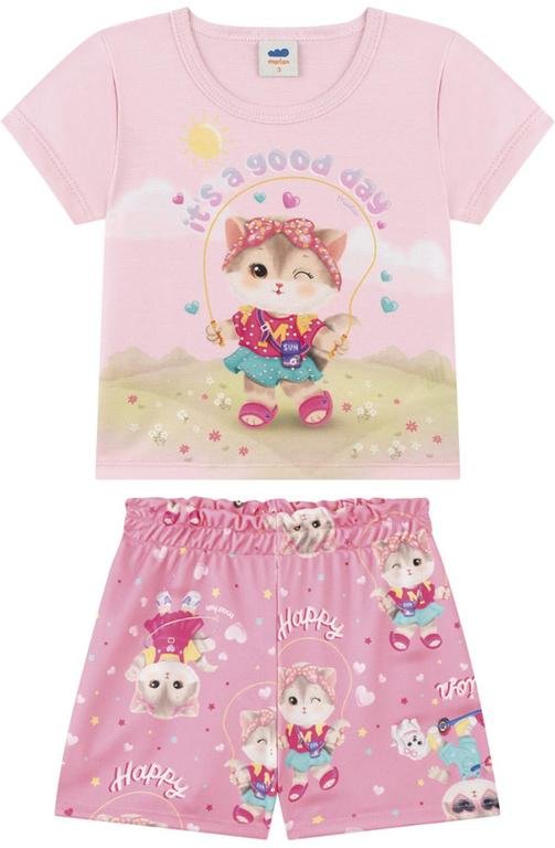 Imagem principal Conjunto Blusa e Shorts Gatinhas Fashion Rosa Marlan Marlan