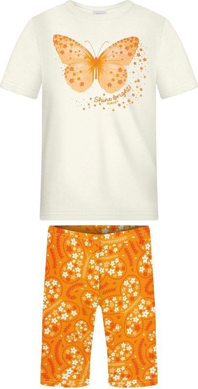 Conjunto com Bermuda Estampada e Blusa Laranja