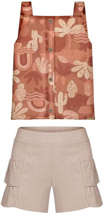 Conjunto com Blusa de Alças e Shorts Laranja