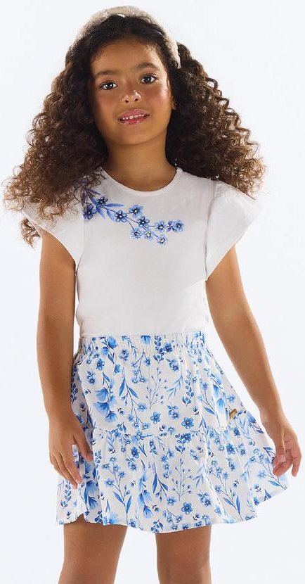 Conjunto com Blusa e Saia Floral Azul