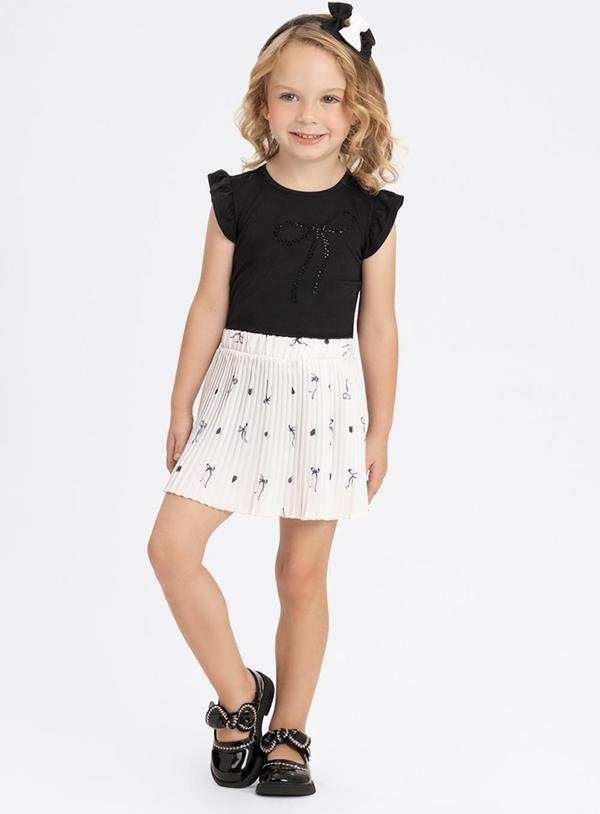 Conjunto com Blusa e Saia Shorts Plissada Bege