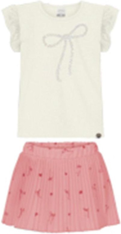 Conjunto com Blusa e Saia Shorts Plissada Rosa