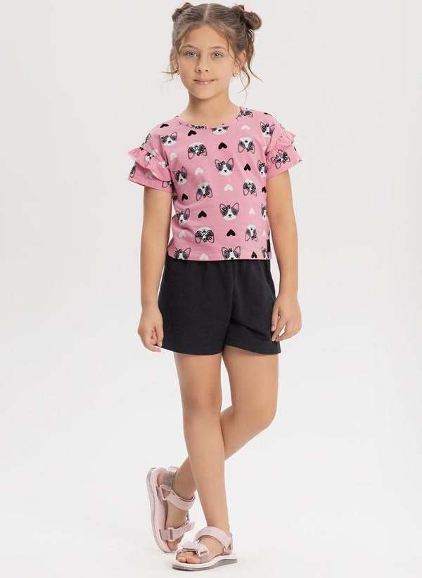 Imagem principal Conjunto com Shorts em Moletom e Blusa Rosa Alakazoo Alakazoo