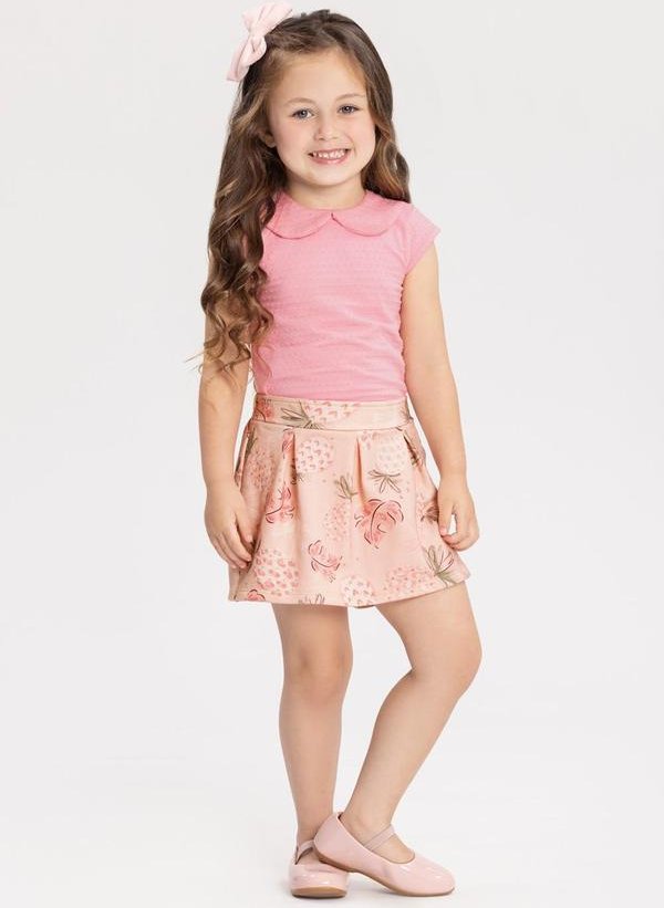 Imagem principal Conjunto com Shorts Saia e Blusa com Strass Rosa Alakazoo Alakazoo