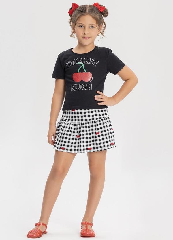 Imagem principal Conjunto com Shorts Saia e Blusa Estampada Preto Alakazoo Alakazoo