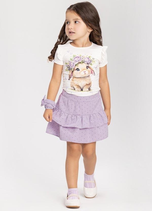 Conjunto com Shorts Saia e Blusa Estampada Rosa