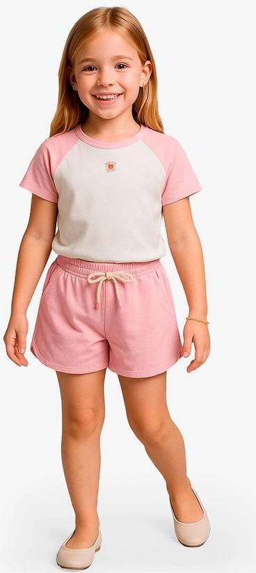 Conjunto Feminino Infantil Blusa Shorts Rosa
