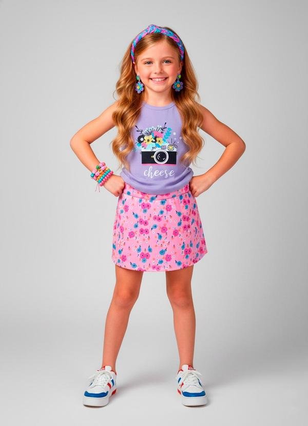 Conjunto Feminino Shorts Saia Cheese Lilás