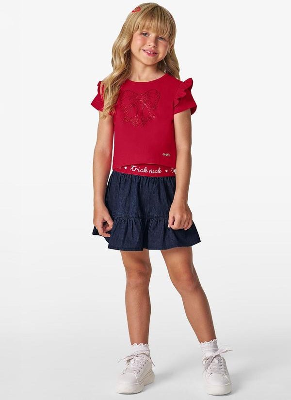 Conjunto Infantil Blusa com Saia Vermelho