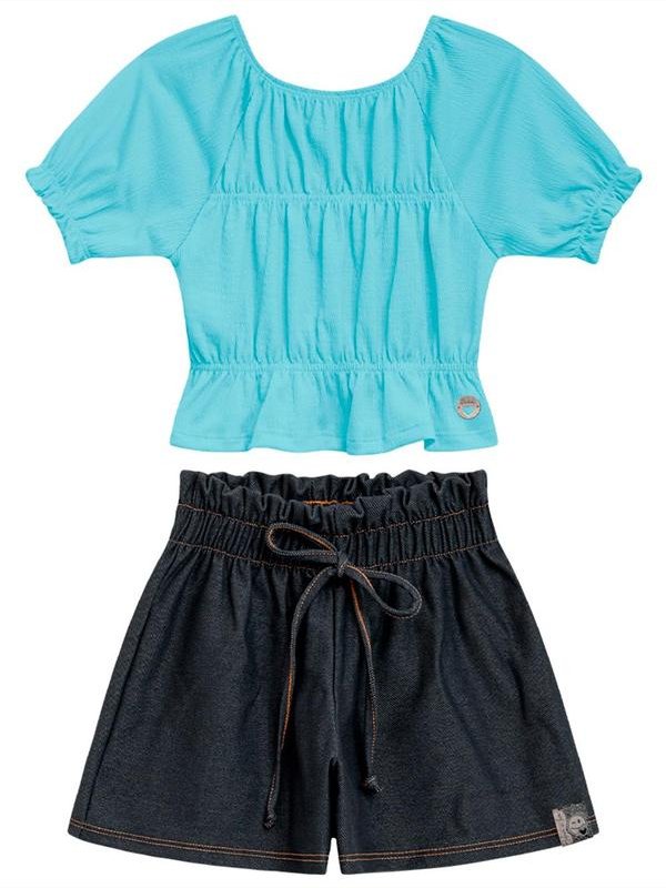 Imagem principal Conjunto Infantil Blusa e Short Menina Azul Duduka Duduka