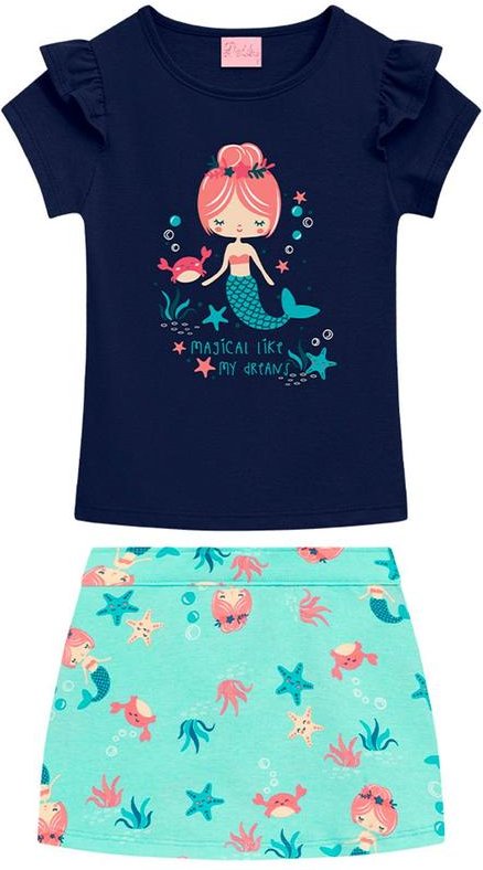 Imagem principal Conjunto Infantil Blusa e Short Saia Azul Duduka Duduka