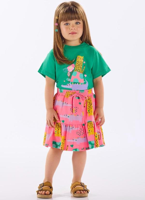 Conjunto Infantil com Blusa e Saia Verde