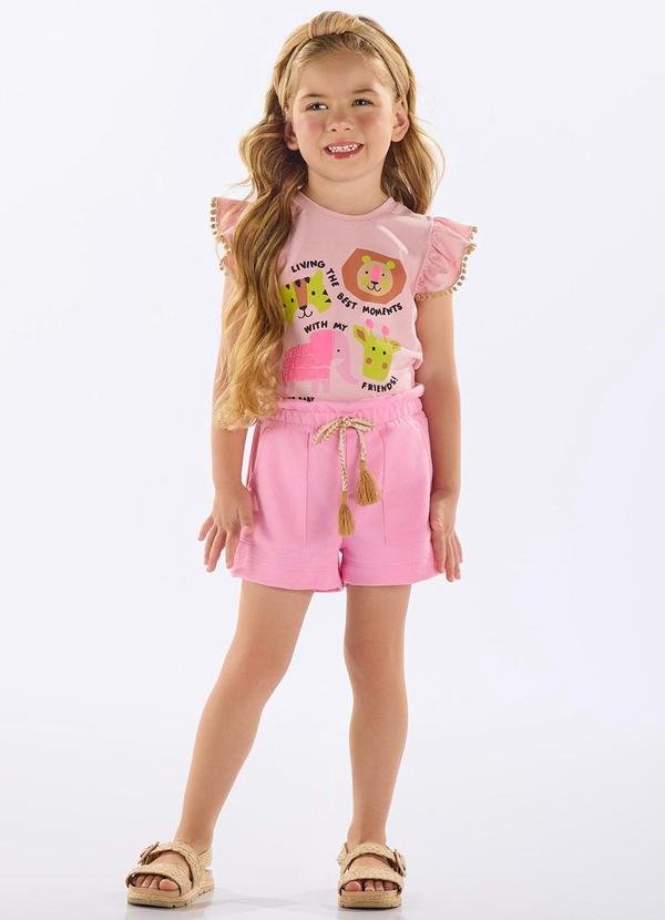 Conjunto Infantil com Blusa e Short Rosa