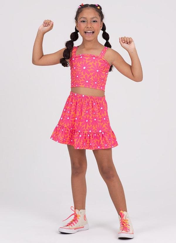 Imagem principal Conjunto Infantil Cropped Saia Florido Laranja VIDA COSTEIRA VIDA COSTEIRA