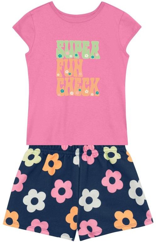 Imagem principal Conjunto Infantil Menina de Flores em Puff Rosa Brandili Brandili